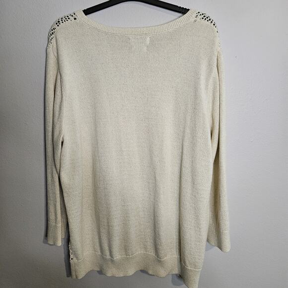 Van Heusen Open Weave Crochet Sweater Womens XL Off White Gold Cotton Blend - Picture 2 of 8
